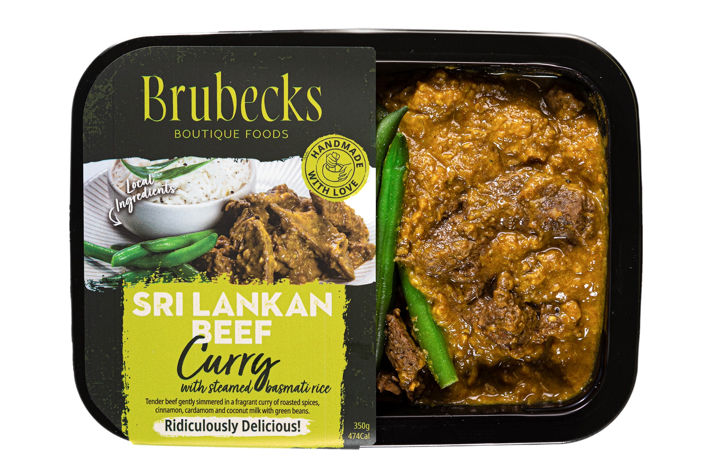 Brubecks Sri Lankan Beef Curry packaging with curry and rice on a white background