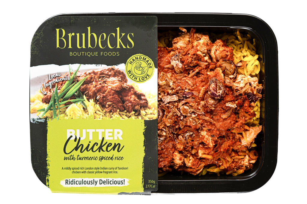 Brubecks Butter Chicken meal package with visible text and branding.