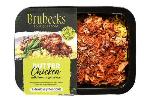 Brubecks Butter Chicken meal package with visible text and branding.