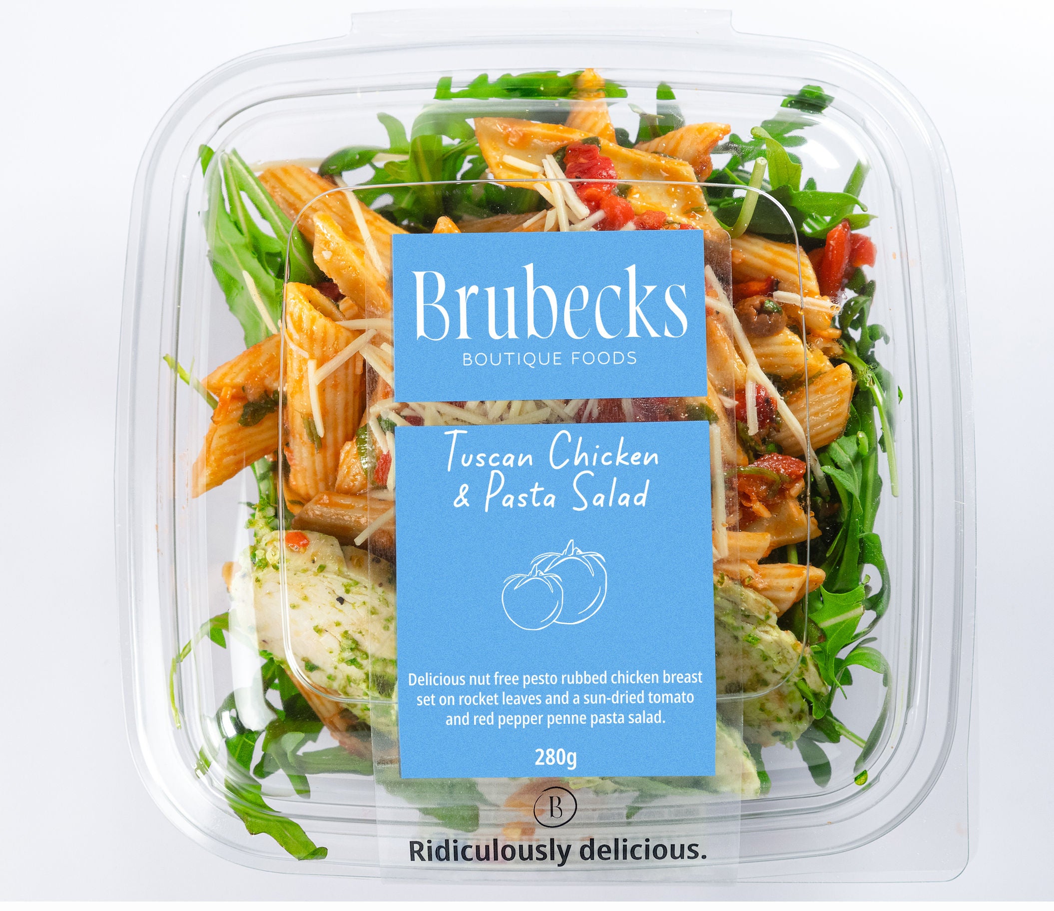 Brubecks Tuscan Chicken & Pasta Salad packaging on a white background