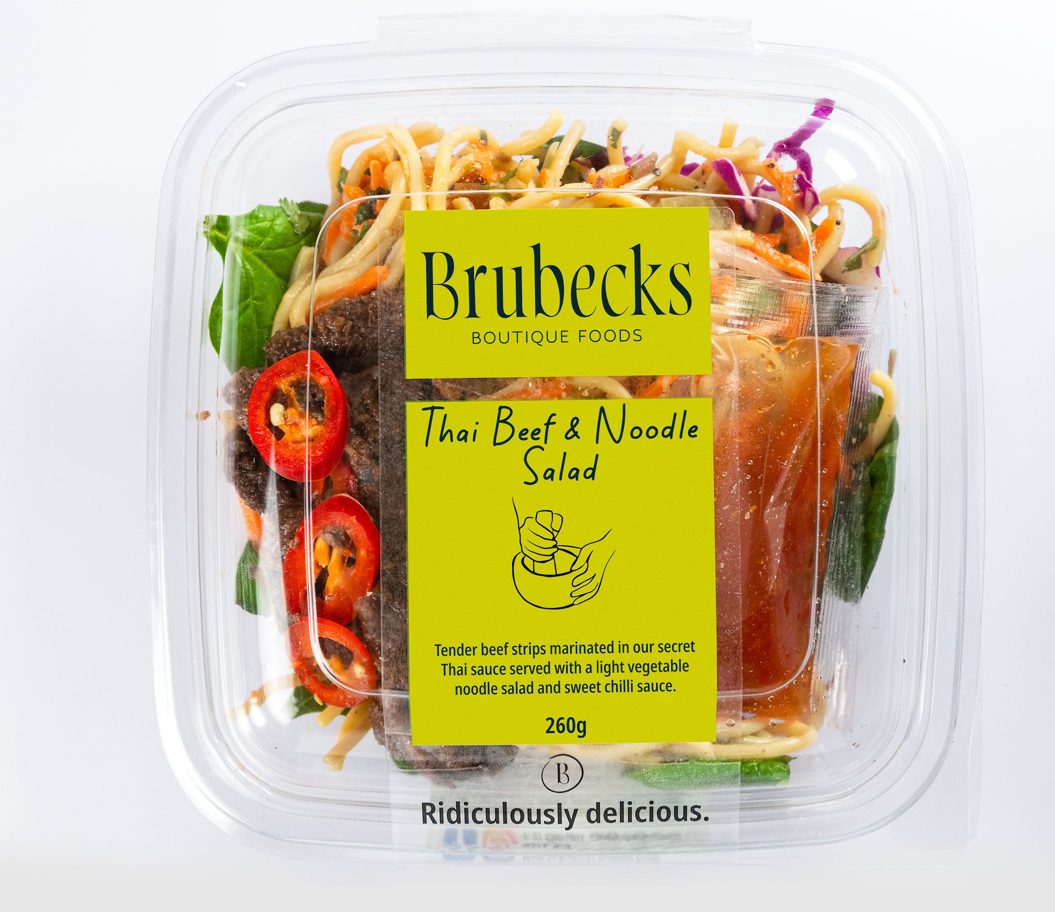 Brubecks Thai Beef & Noodle Salad packaging on a white background
