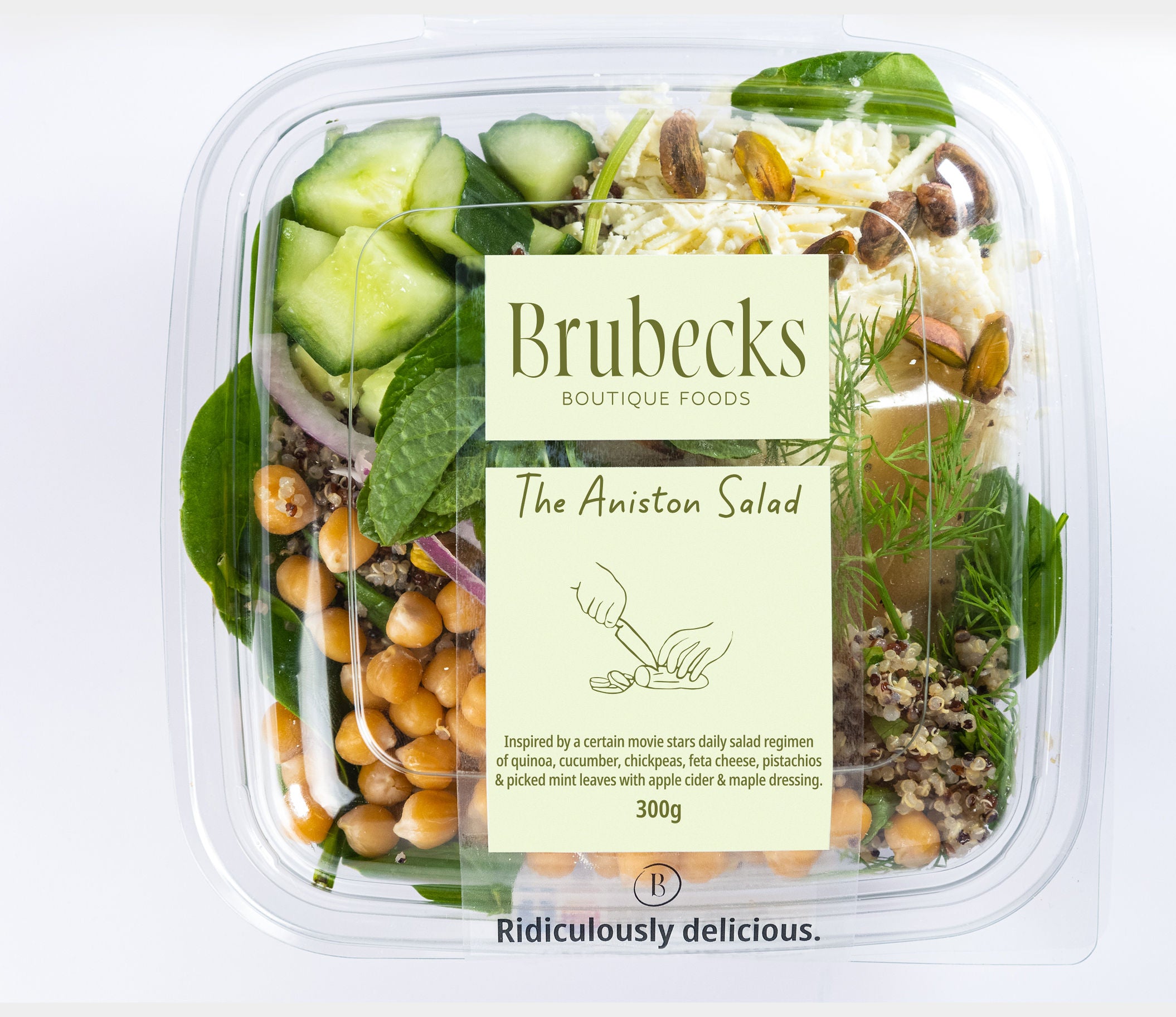 Packaged salad with Brubecks label on a white background