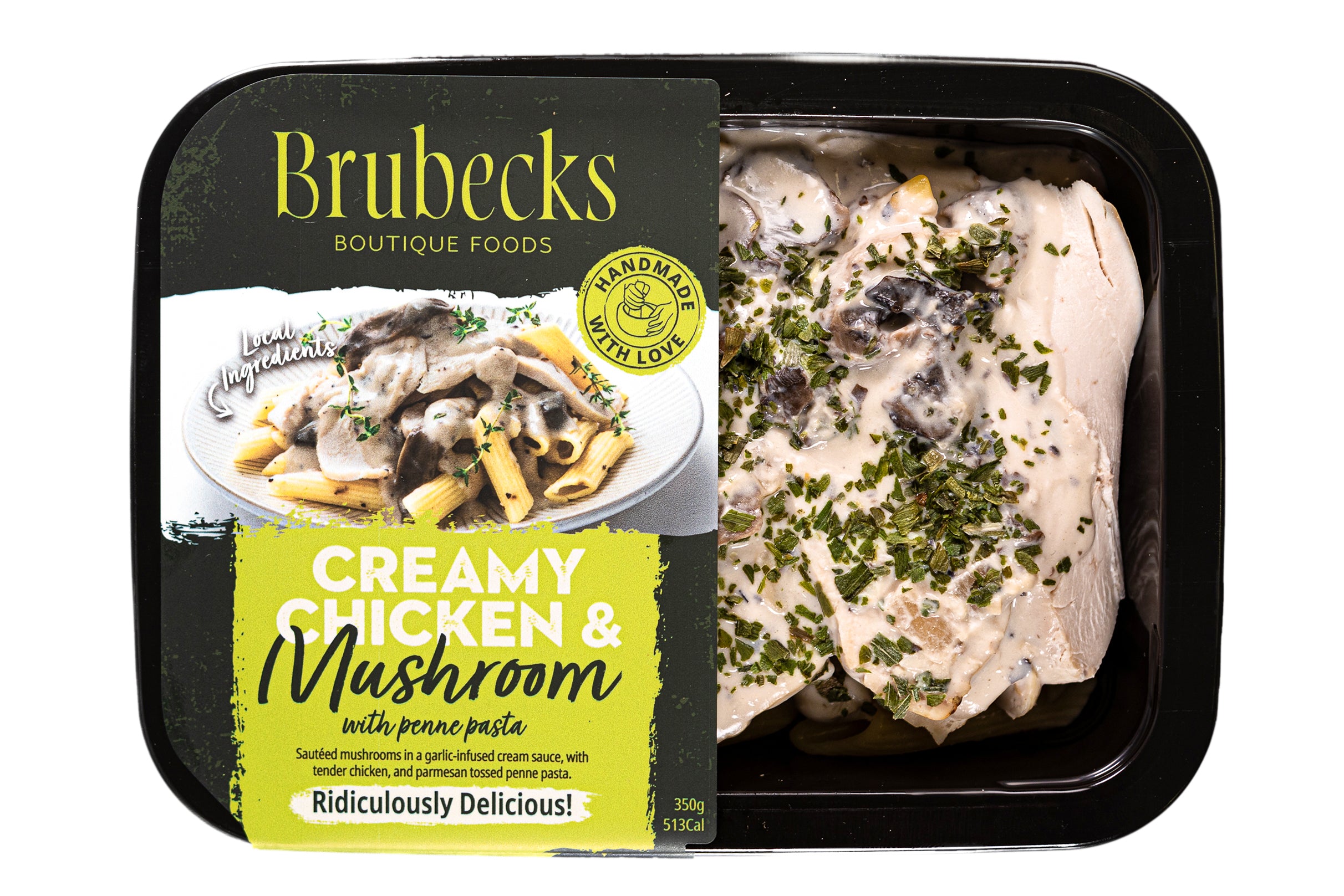 Brubecks creamy chicken and mushroom product packaging on a white background