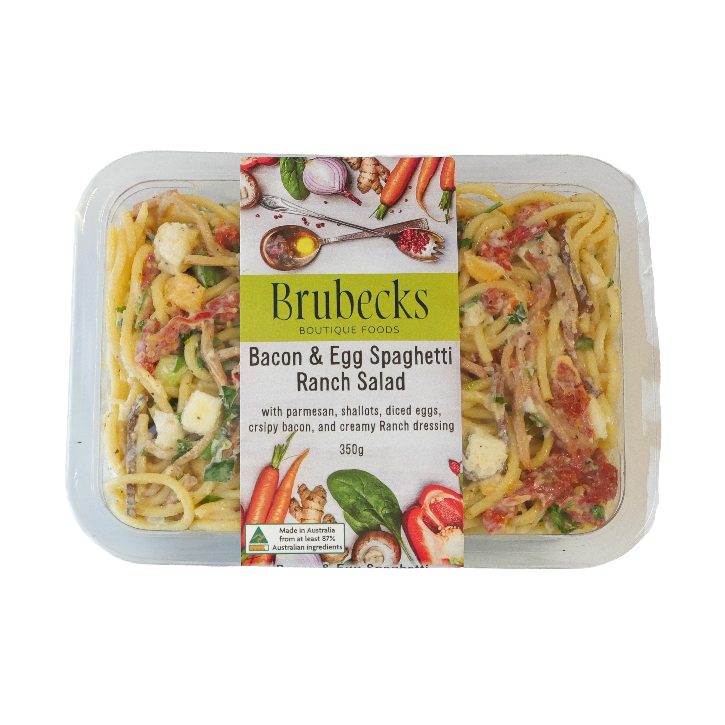 Brubecks Bacon & Egg Spaghetti Ranch Salad packaging on a white background
