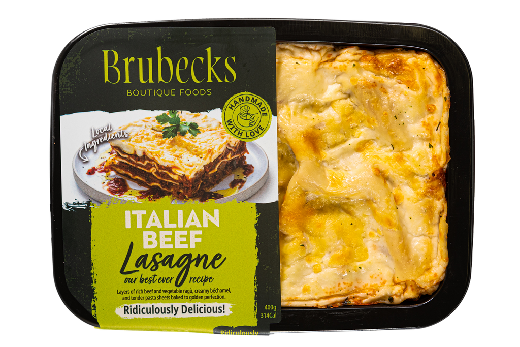 Brubecks Italian Beef Lasagne packaging on a white background