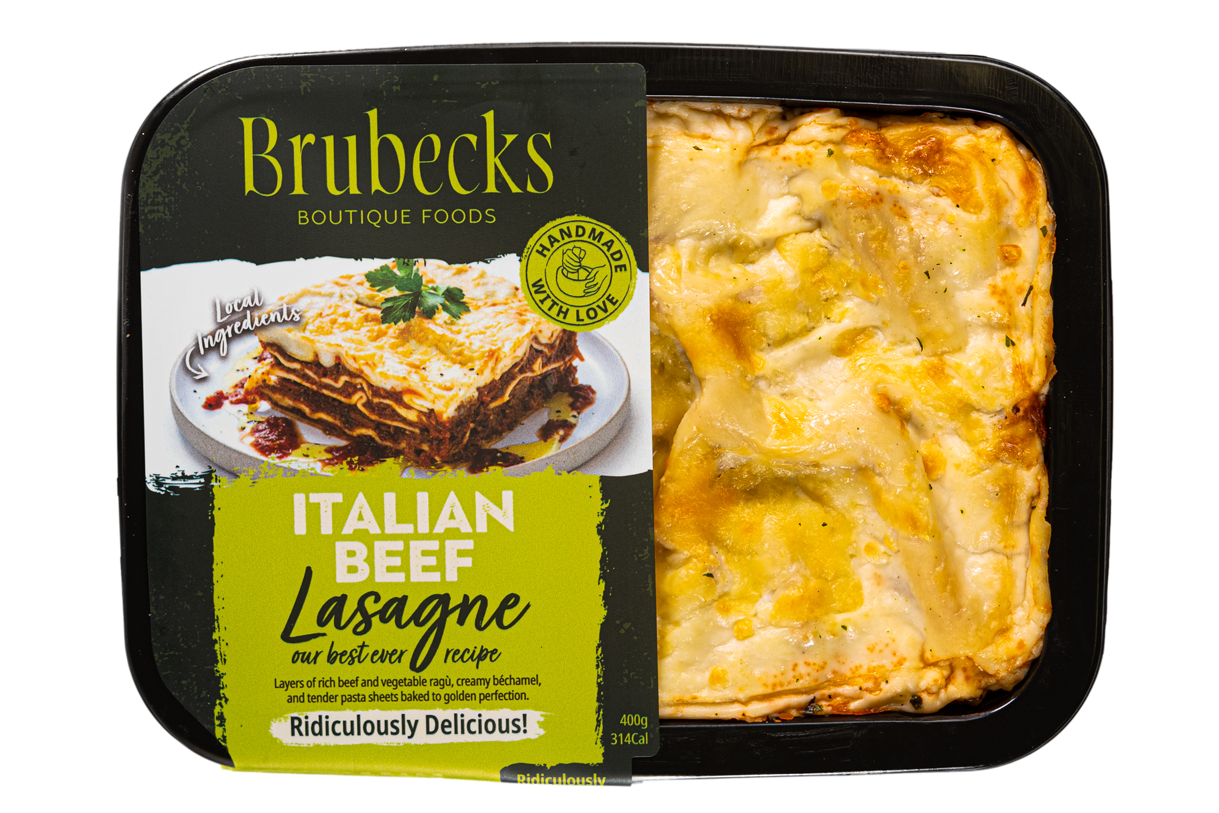 Brubecks Italian Beef Lasagne packaging on a white background