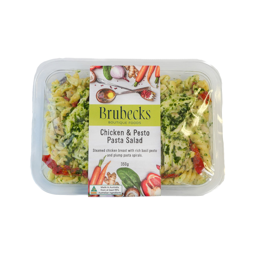 Brubecks Chicken & Pesto Pasta Salad packaging on a white background