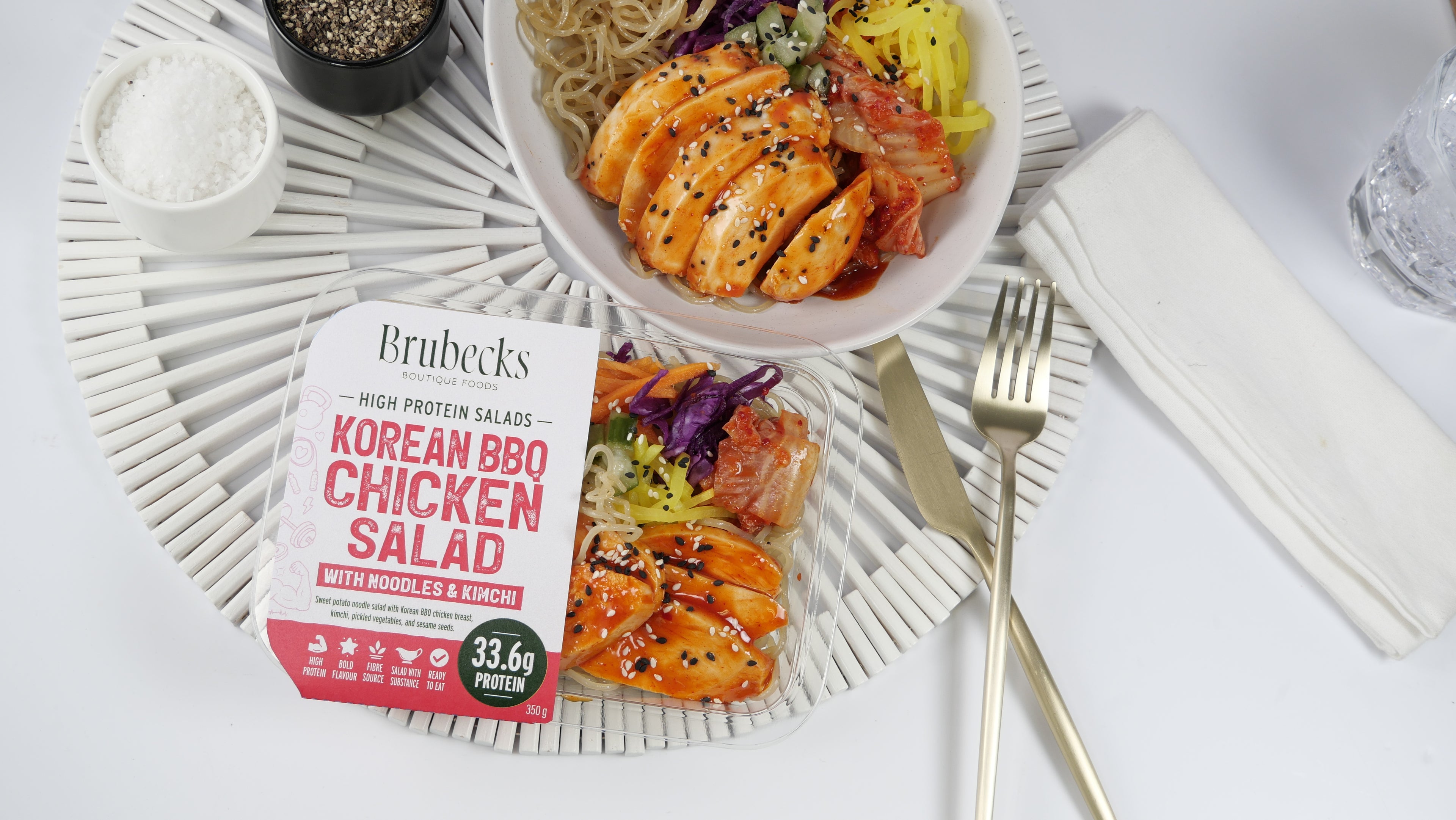 Korean BBQ Chicken Salad with Noodles & Kimchi - 350g