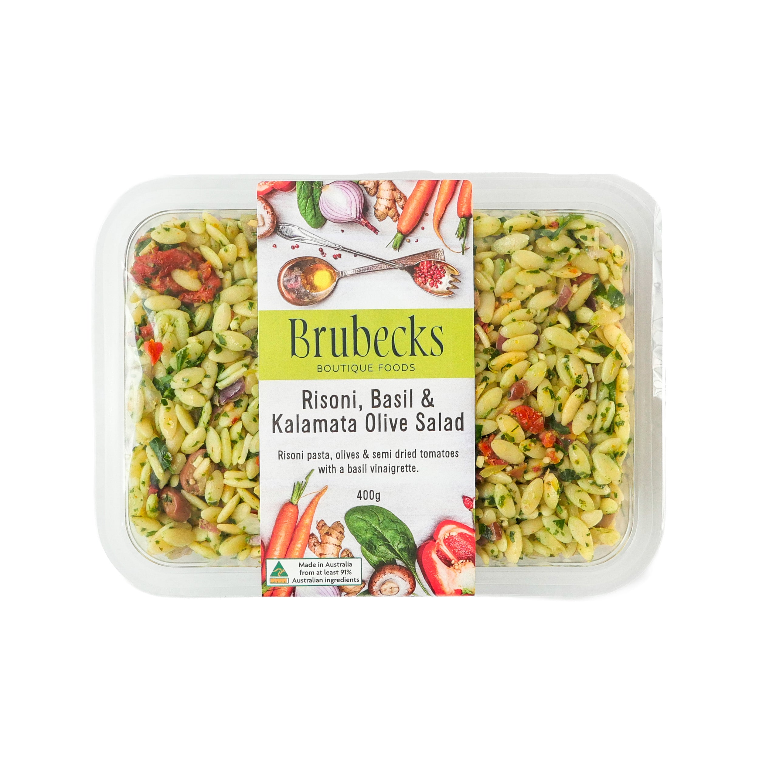 Brubecks Risomni Basil & Kalamata Olive Salad packaging on a white background